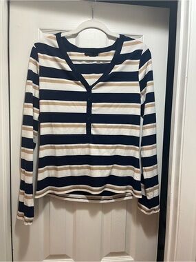 Sanctuary Navy, White & Tan Striped Henley